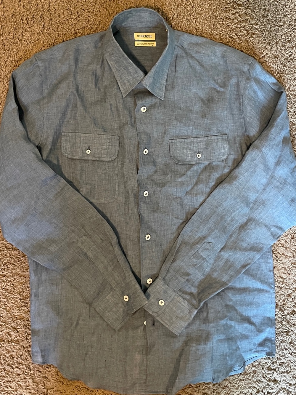 De Bonne Facture linen Men's Casual Button-Down Shirt -  light blue